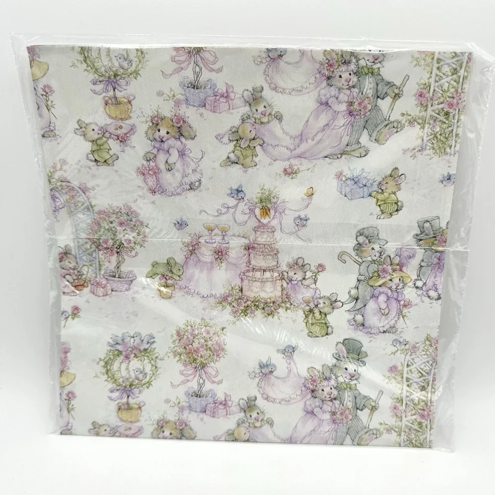 8 Packs Sealed NEW Hallmark Wrapping Paper Vintage Bunnies Wedding Party Rare